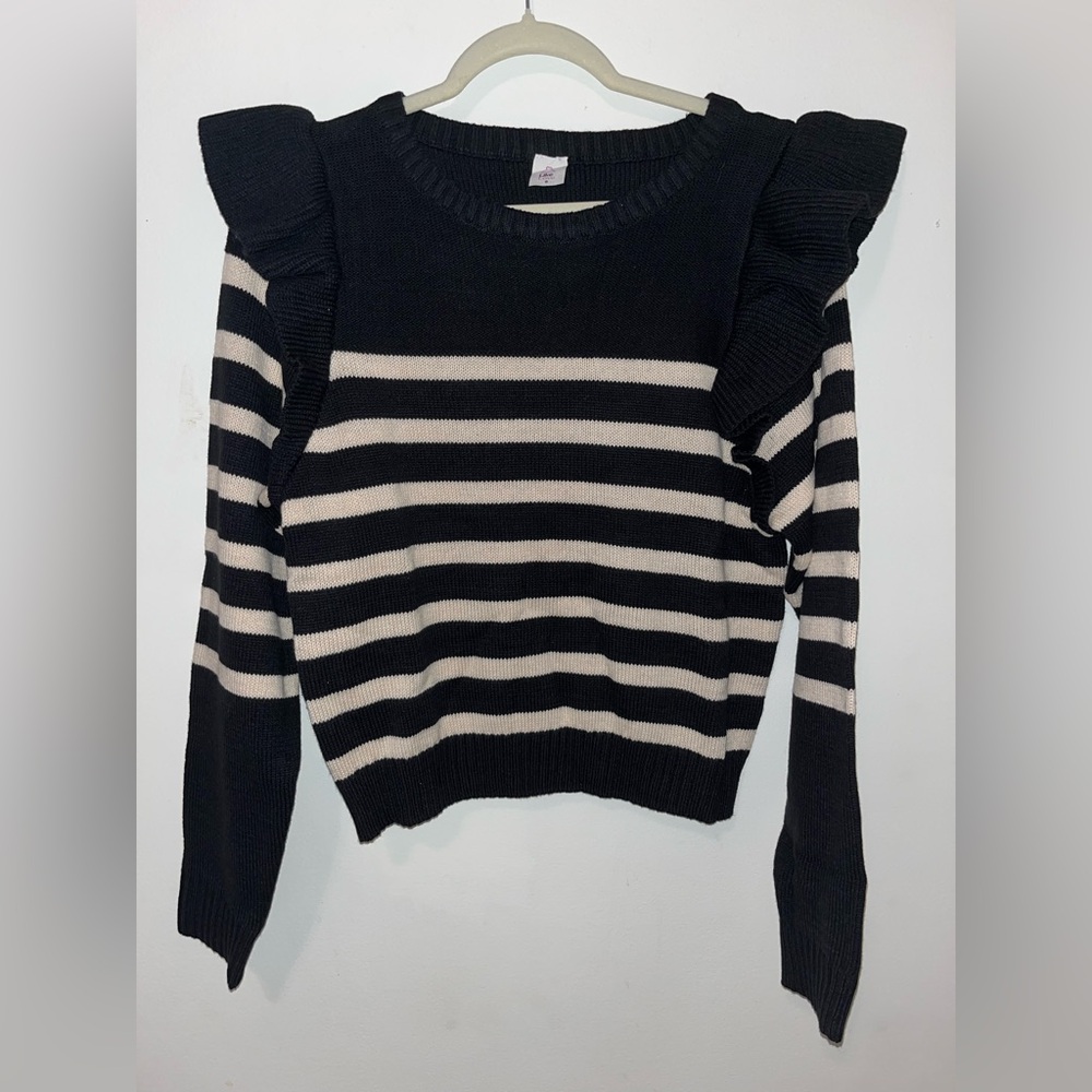 Like Love Striped Ruffle Shoulder Sweater